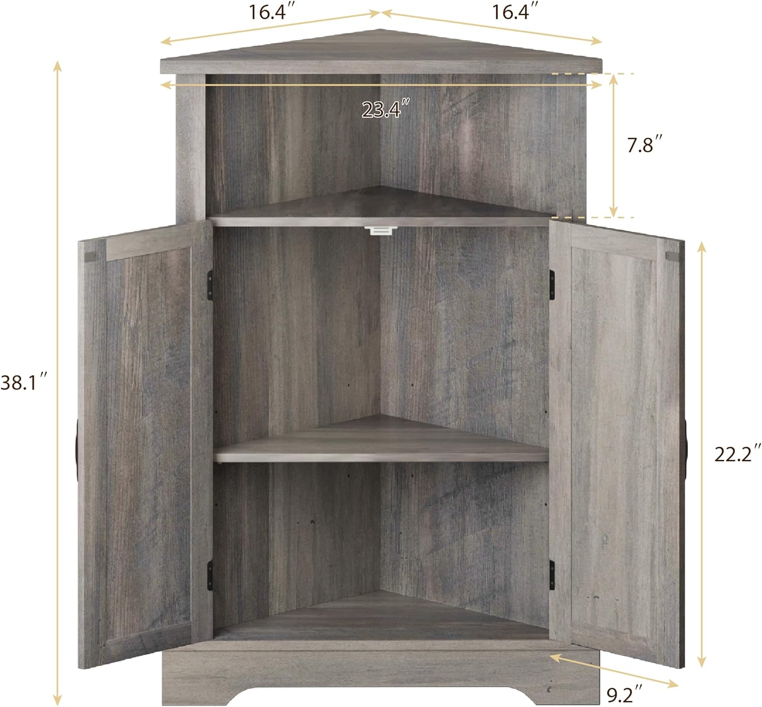 Smuxee Bathroom Corner Storage Cabinet, Farmhouse Floor Corner Cabinet with Barn Door and Adjustable Shelf, Wash Grey Narrow Cabinet Organizer for Bathroom, Living Room, Kitchen